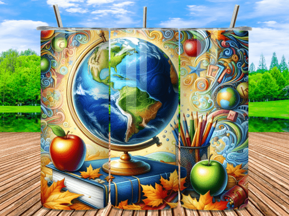 Back to School Globe Tumbler Wrap Design