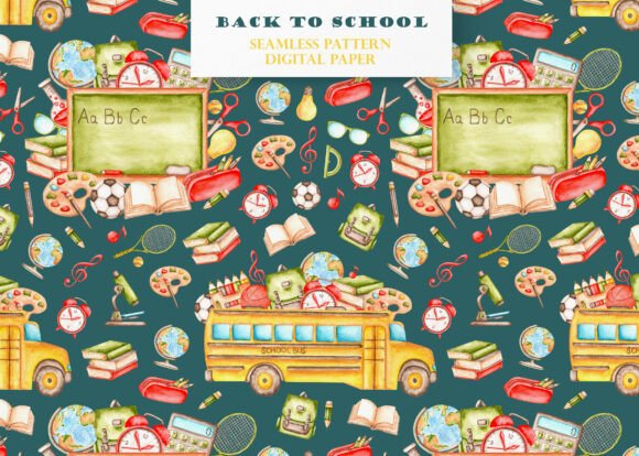 Back to School Seamless Pattern: Teacher and School Watercolor Design for Creative Projects